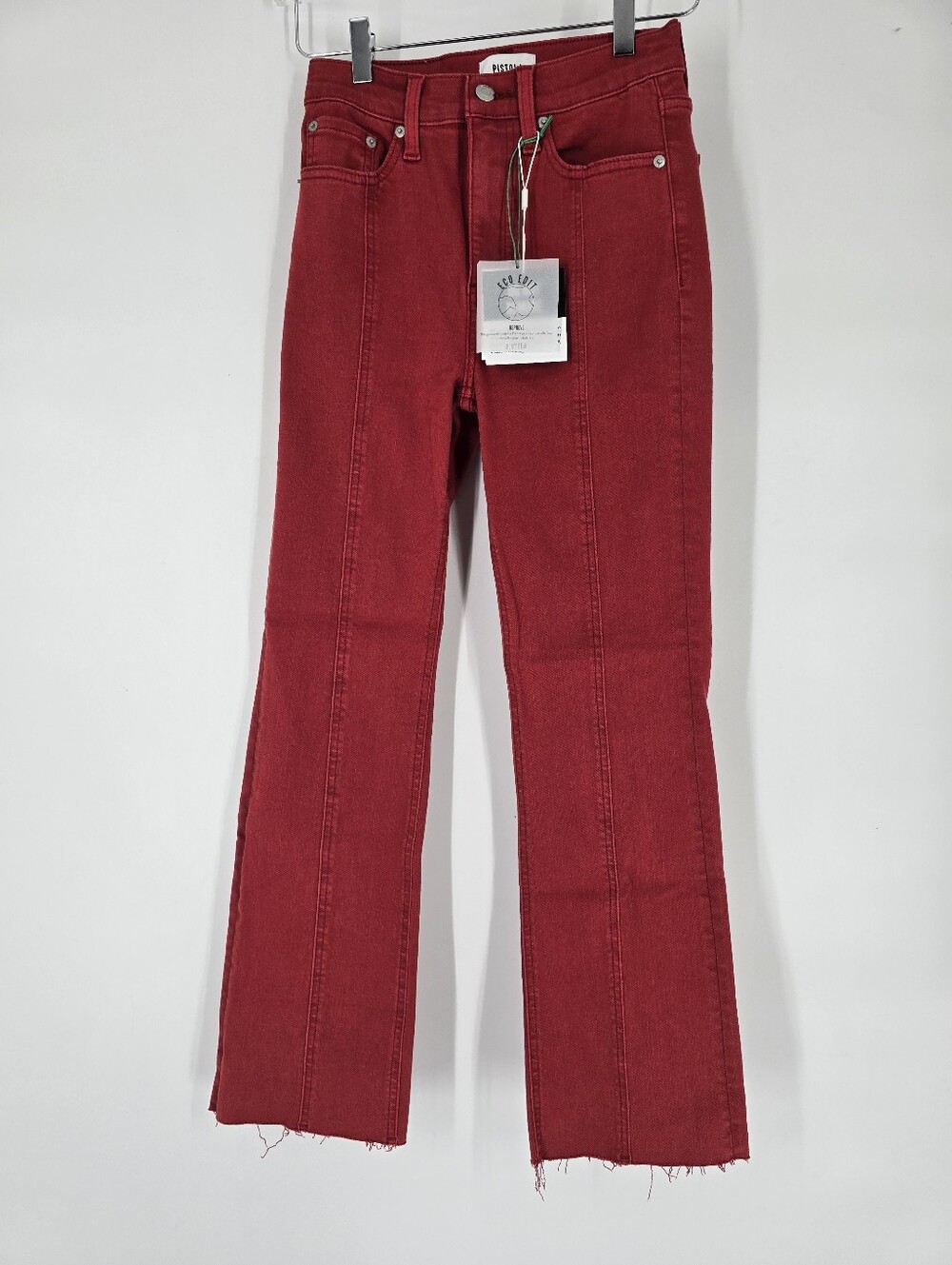 Pistola Lennon Jeans in Rouge Red Size 24 High Rise Crop Boot Raw Hem NEW
